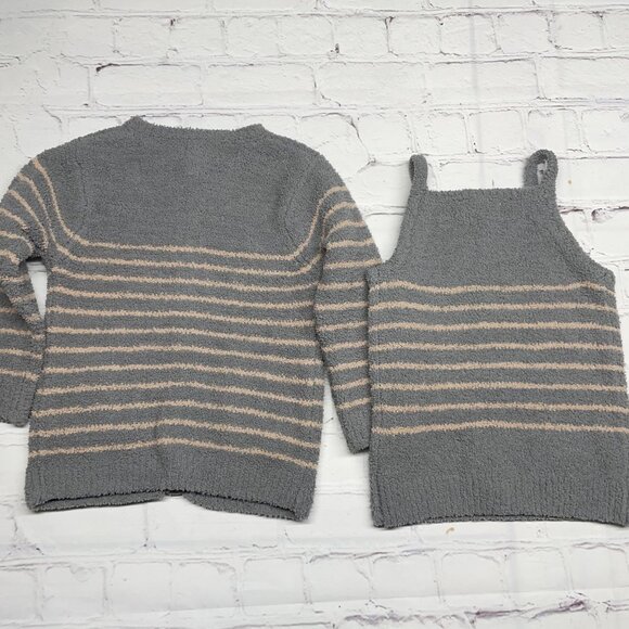 NEW 7AM Enfant Camisole + Cardigan Toddler 18-24 mos Gris & Pecan Striped Button - Picture 4 of 6